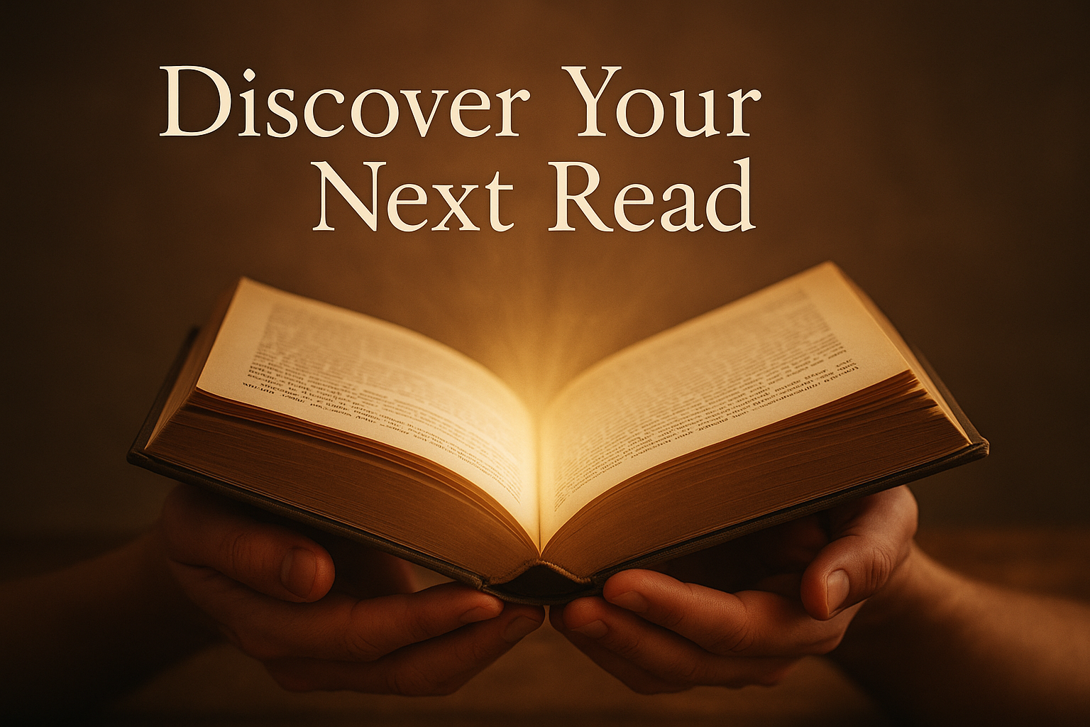 Illuminated book with Discover Your Next Read text overlay